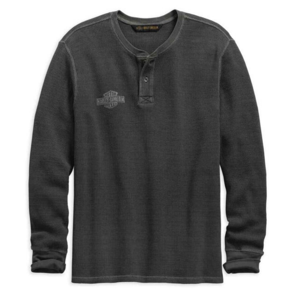 Harley Davidson - Men's Washed Waffle Knit Slim Fit Henley Shirt (Size 2XL)